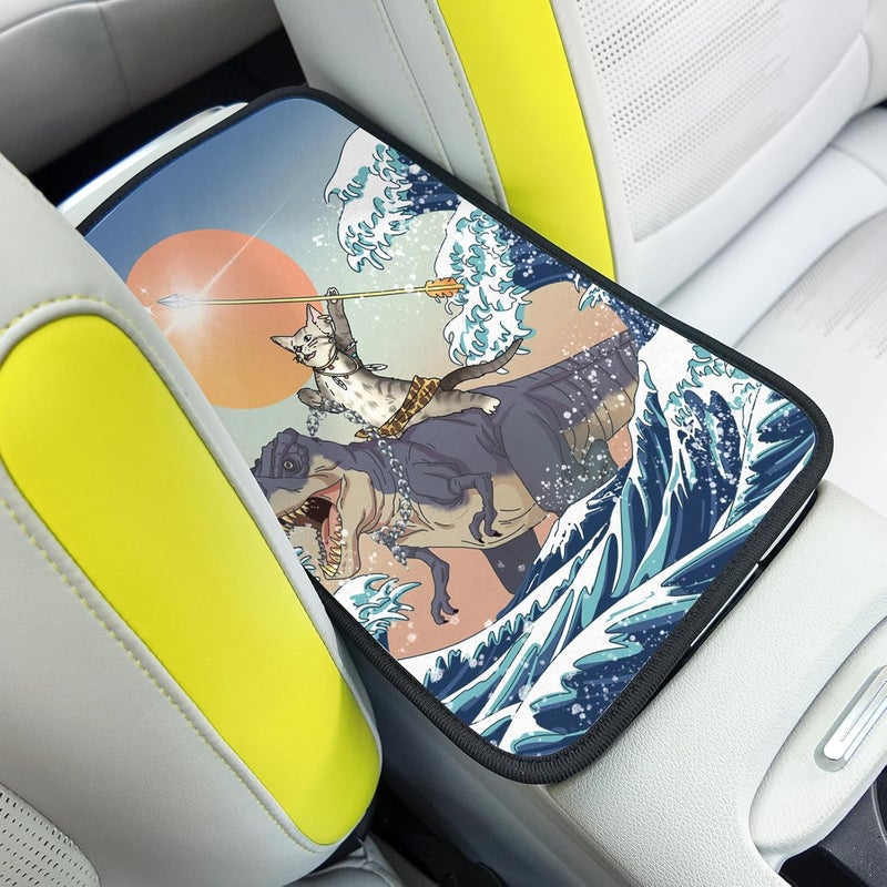 Adastrah Cat and Dinosaur Car Center Console Cover,Car Armrest Pad Car Armrest Seat Box Cover Protector for Most Vehicle, SUV, Truck, Car - Image 1